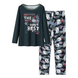 CYCHELRY Little Big Boys Pajamas Olive Green Football Long Sleeve and Pants Soft Nighty PJS 2PCS Sleepwear Set Size 16