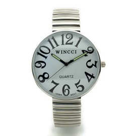 Wincci Mens Ladies Jumbo Big Numbers Stretch Elastic Band Fashion Watch (Silver)