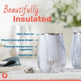 SNOWFOX Premium Vacuum Insulated Stainless Steel Classic White Wine Glass, Set of 2, Chilled Wine Stays Icy Cold, Lightweight Stemless Cocktail Glasses, Elegant Home Entertaining Barware, 8 oz