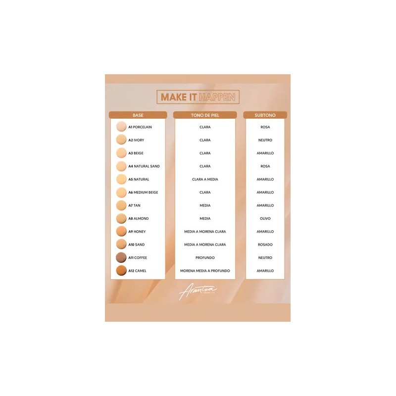Base de maquillaje Maket It Happen Arantza Cosmetics Tono A10