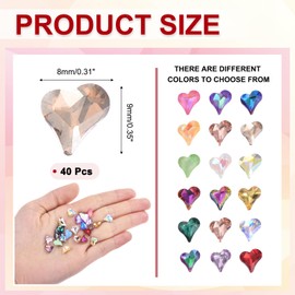 MECCANIXITY 40 Pcs 3D Heart Nail Charm Crystals Nail Gems 8x9mm Crooked Heart-Shape Charm Art Rhinestone for Valentine's Day Nail DIY Decoration, Light Gold