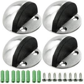 Door Stops, Oval Floor Door Stops Stainless Steel Door Stops Floor Mounted Door Stops with Screws and Glues for Protect Walls and Doors(4 Packs)