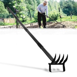 Garden Hoe Stirrup Hoe Weeding Tools, 2-in-1 Garden Hoe for Weeding with 62.6" Adjustable Handle, Heavy Duty Gardening Tools with 4 Tines for Weeding, Loosening, Digging and Cultivation