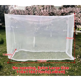Mosquito Net, Large Outdoor Four Corners Enhanced Mosquito Net Indoor Outdoor Use Net Bar White Bed Mosquito Net (no opening-118x118x77inch)