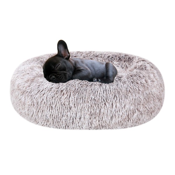 Poohoo Calming Faux Fur Donut Cuddler Dog Bed,Washable Round Cat
