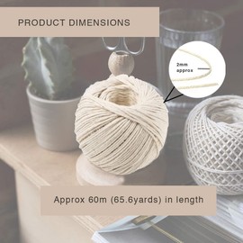 Cotton String Balls (2 Pack), Approx 2X60M (196.85ft) 100% Cotton Without Added Plastics for Wrapping, Arts and Crafts, Meat Tying, Baking, Garden, Handicrafts, Butcher Twine DIY Approx Off-White