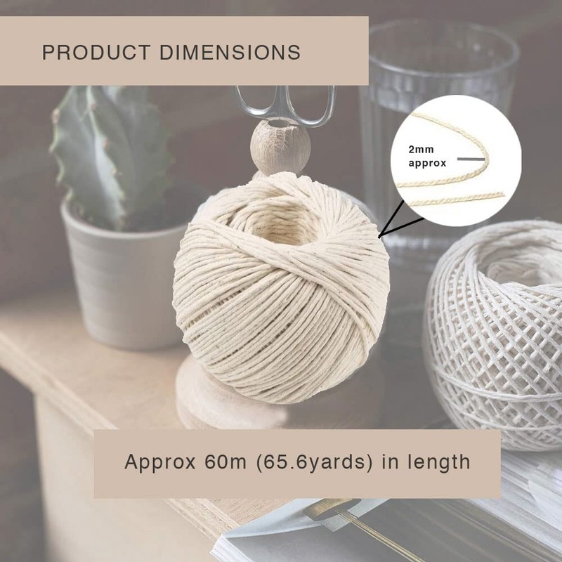 Cotton String Balls (2 Pack), Approx 2X60M (196.85ft) 100% Cotton