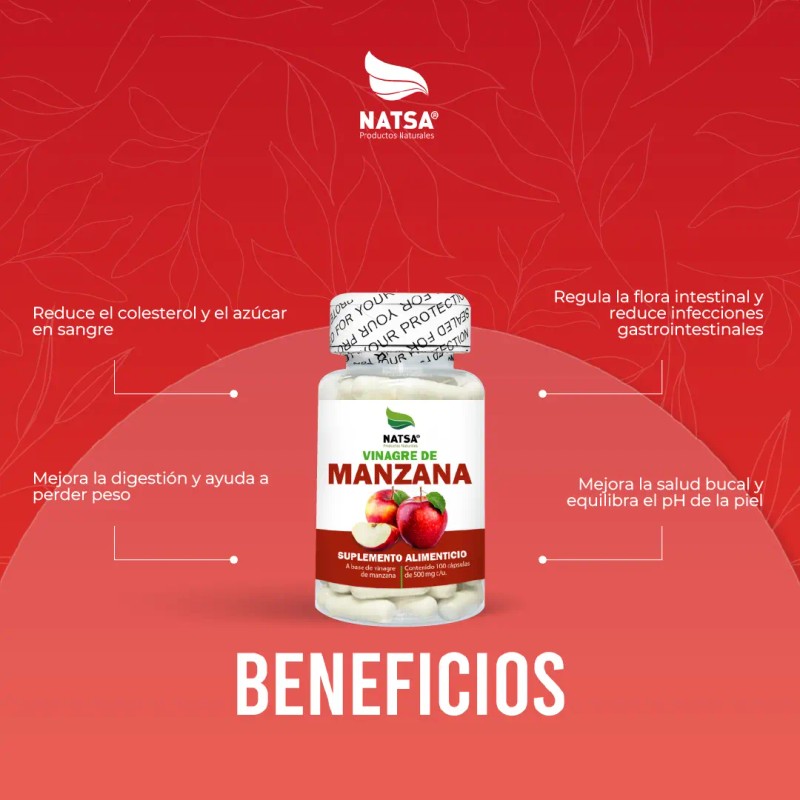 Vinagre Manzana 100 Cápsulas Regula Niveles Colesterol Azúcar Mejora Digestión