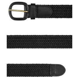 Streeze 30mm Mens Stretch Belt in 6 Sizes Elastic Fabric Woven Braided Stretch Webbed Belt with Leather Buckle (Large, Black)