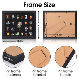 9 x11 Enamel Pin Display Frame with Glass, Shadow Box for Pin Collection ,Enamel Pin Holder, Desktop and Wall Display, Black