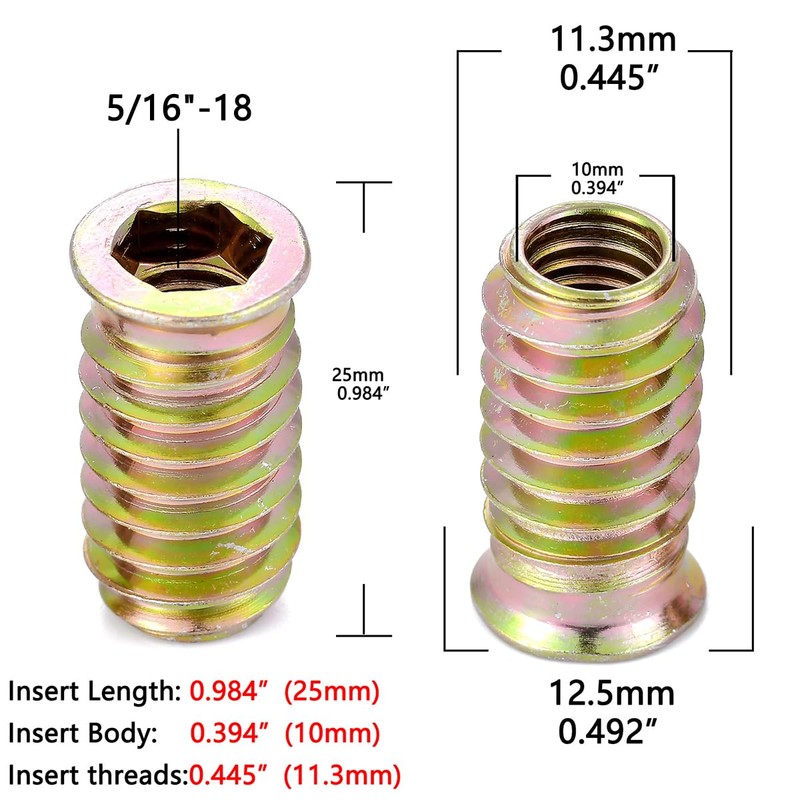 Xrfoiniu 50 Pieces 5/16 Threaded Inserts for Wood Insert Nut