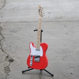 CNZ Audio TL Mini Electric Guitar - Left Handed, Fiesta Red Gloss Finish - White Pickguard, 3/4 Short Scale, 7/8 size Guitar, 2 Single Coil Pickups, Maple Neck & Fretboard, Classic Look & Feel