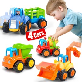SunnyPal Toy from 1 Year Boy Girl Gifts – Pack of 4 Car Toys from 2 Years Boys, 4WD Friction Car Toy Truck Children, Baby Excavator Tractor Dump Truck Concrete Mixer