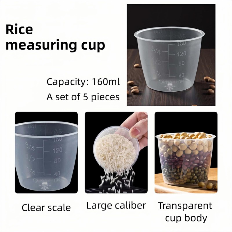 5-Pack 160ml Transparent Rice Measuring Cups | Clear ML/Cup Markings