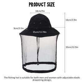 LY4U Mosquito Head Net Hat, Sun Hat with Hidden Net Mesh, Unisex Wide Brim UV Protection for Outdoor Hiking Fishing Camping Gardening Black