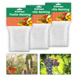 3 Packs 5 x 30ft Kikhope Plant Trellis Netting, Heavy-Duty Polyester Grow Net, Garden Trellis Netting with Square Mesh for Climbing Plants, Vegetables, Fruits, and Flowers, White