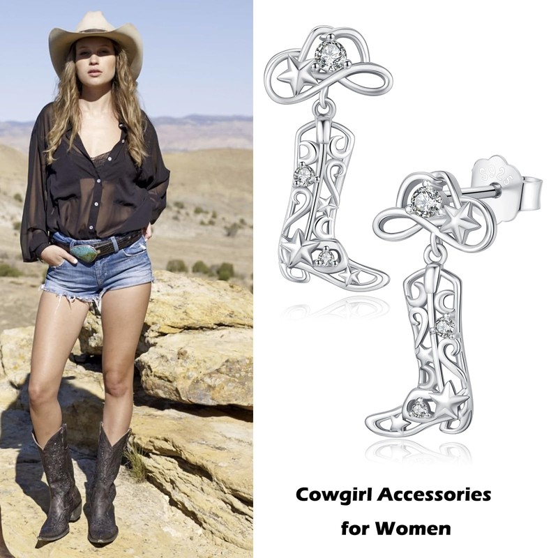 Western Cowgirl Boots Earrings 925 Sterling Silver Cowgirl Earrings Drop