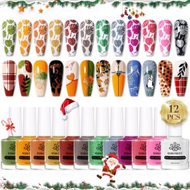 BORN PRETTY Stamping Nail Polish 12Colors Fall Winter Stamping Polish Set for Stamp Nails