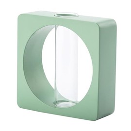 Napco Imports Square with Open Circle 6.75 x 2 Inch Mint Green Cement and Glass Propagation Station or Single Bud Vase