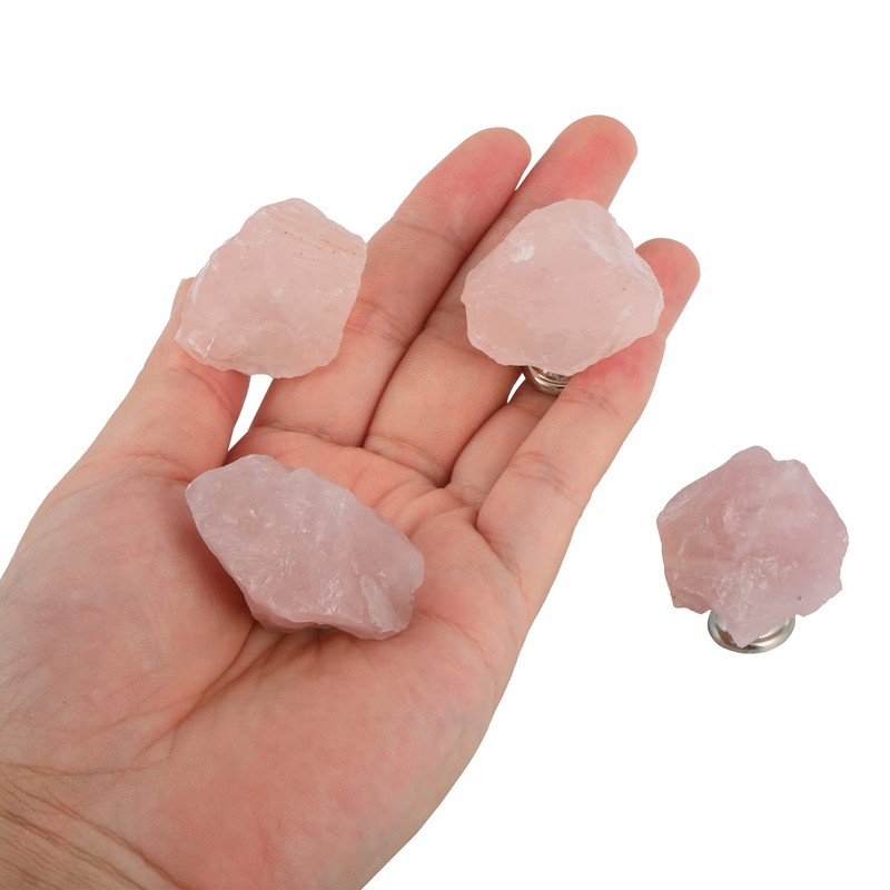 Malimali Natural Rose Quartz Knobs for Cabinets and Drawers Set