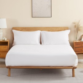 DAPU Linen Fitted Sheet, 100% French Natural Flax, Breathable, 100 x 200 + 30 cm, Fitted Sheet with Elastic, Oeko-Tex 100 Standard Bed Sheet, Stonewashed Soft Bed Sheet, White