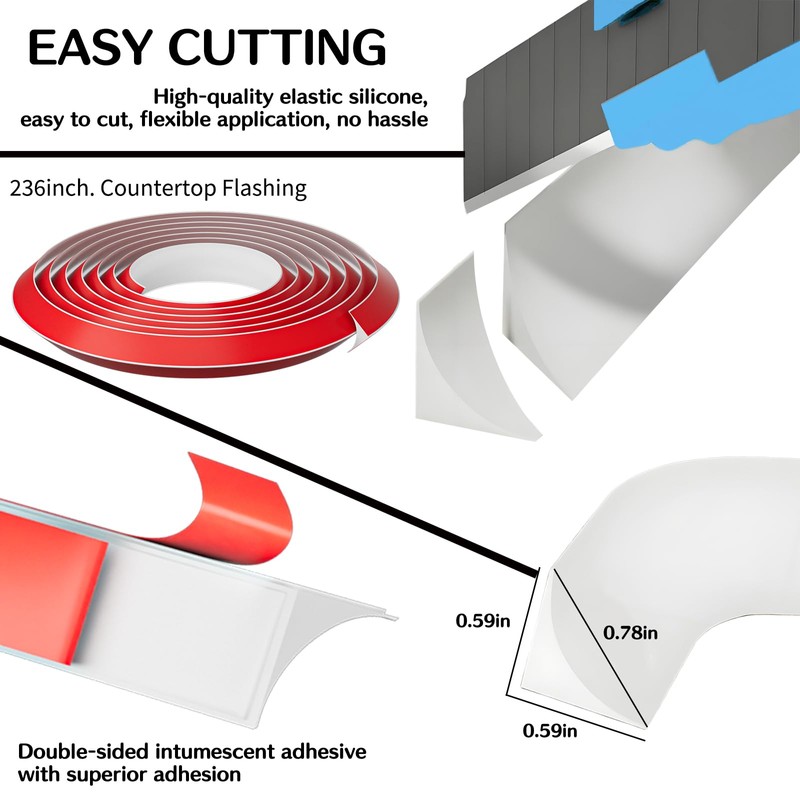 Flexible Quarter Round Molding Trim for Kitchen Countertops,236'' White