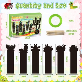 CY2SIDE Spring Insects Scratch Bookmarks - 60PCS Hello Spring Bugs Bookmarks for Kids DIY Insect Time Summer Bees Magic Color Scratch Paper Craft for School Classroom Activities Art Project