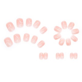 Enppode Pink Press on Nails Short Nails for Women Square Fake Nails 24 PCS/Set