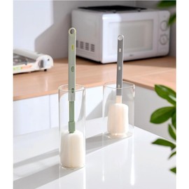 Microfiber Bottle Sponge Brush Silicone Cleaner Pack - Set of 4 Brushes for Cleaning Water Bottles, Tumblers, Wine Decanters, Flask, Bong, Vase (Orange)