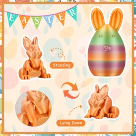QCCX Easter Bunny Egg, 3D Printed Bunny Egg with Movable Bunny Ornament Fidget Decoration, Surprise Gifts for Easter Eggs Basket Stuffers (Gold)