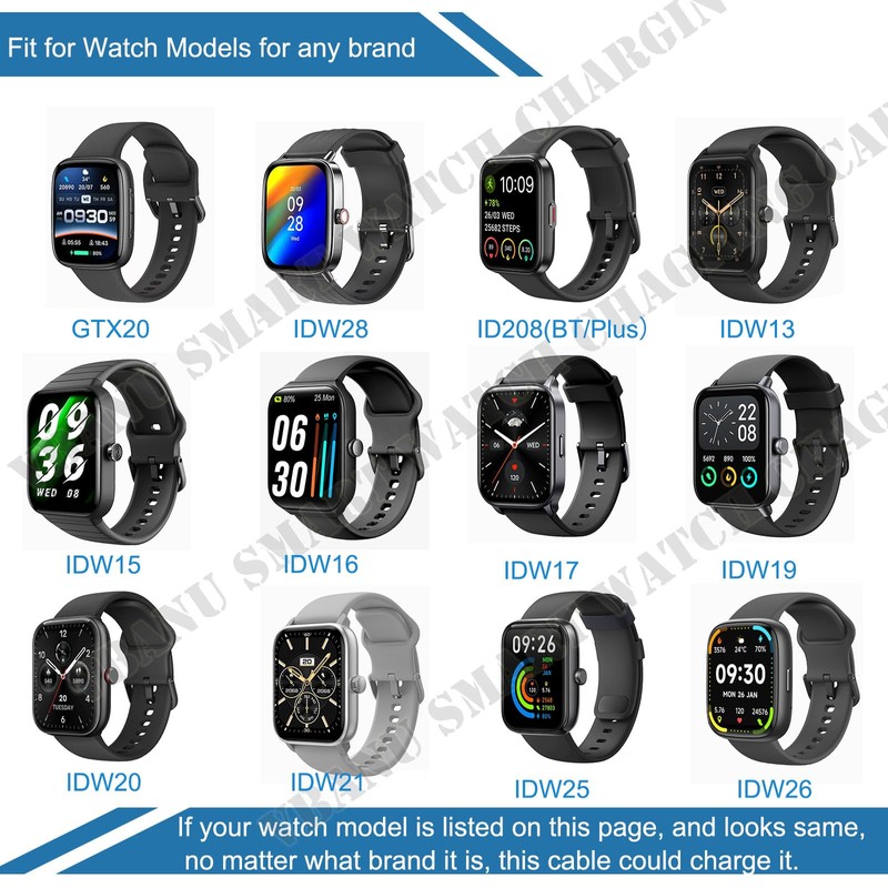 VBANU VeryFit Smartwatch Charger, Fit for ID208, GTX20, IDW13/15/16/17, IDW19/20/25/26/28