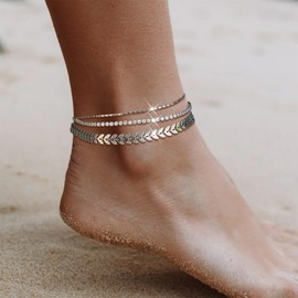 Silver Ankle Bracelets for Women Layered Silver Anklets for Women Trendy Summer Beach Vacation Jewelry Cuba Paperclip Anklets Dainty Link Chain Anklets Foot Jewelry Gifts