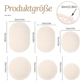 6 Pieces Basket Floors for Crocheting, Wooden Base for Crochet, Natural Wood Basket Base, Basket Braiding Set for DIY Basket Weaving, Home Decoration, Crochet Basket, Hollow Crochet Basket, Craft with