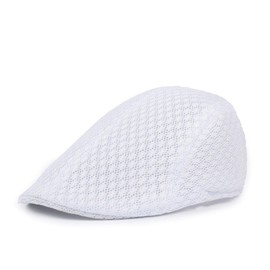 ZARSIO Men Mesh Flat Cap Breathable Summer Hat Newsboy Hat Ivy Hat Cabbie Hat (White)