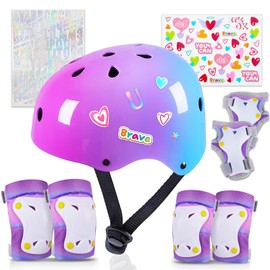 Kids Helmet, Toddler Bike Helmet with DIY Stickers Unicorn Knee Pads and Elbow Pads Set Adjustable Protective Gear Set for Girls Age 3-5-8 Years fit Roller Skates, Bicycle, Skateboarding, Scooter