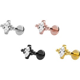 PIERCINGLINE Titanium Labret with Internal Thread Titanium Attachment Crystal Drops + 6 Balls Piercing Lip Nose Ear Helix Tragus Medusa Choice of Colours and Sizes, Titanium