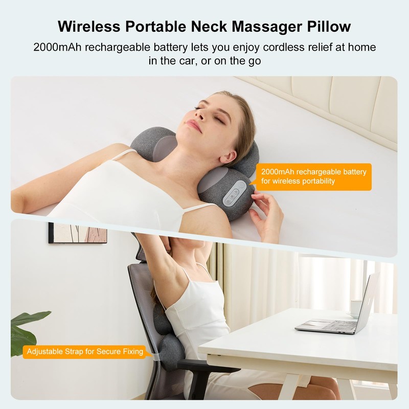 Huieo 3-in-1 Neck Massager Pillow with Heat, 2-Speed Adjustable Deep