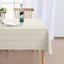 Hiasan Striped Rectangle Tablecloth - 54 x 80 Inch - Stainproof, Spillproof and Water Resistant Polyester Fabric Oblong Table Cloth for Outdoor Picnic, Dining Table and Restaurant, Beige