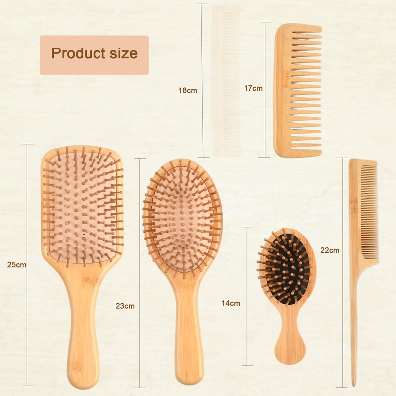 Dokpav Kit De Cepillo y Peine Bambu, 6pcs Peine De