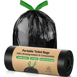 Liuwat 25 Portable Camping Toilet Bags Drawstring, 8 Gal Compost Bags for Potty Adults, Outdoor Waste Bag for 5 Gallon Bucket Bathroom Travel Backpacking