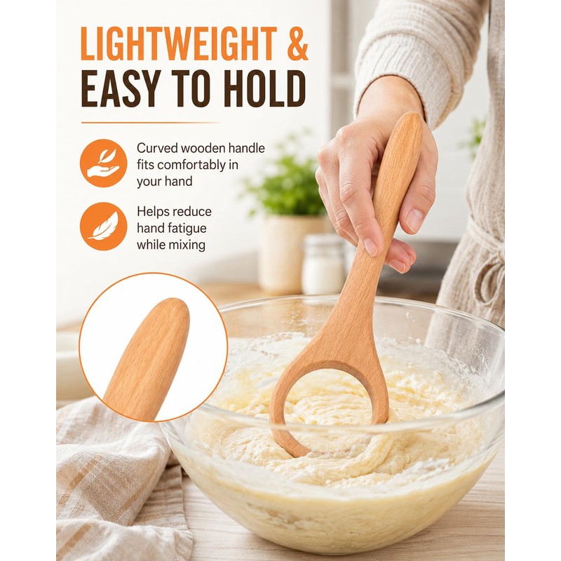 TooWoom Danish Dough Whisk, Wooden Handle Bread Whisk for Sourdough