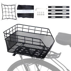 WEEROCK Bike Rear Basket Rear Rack Basket Steel Wire for Bicycle Carge Rack, Black