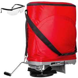Walensee Handheld Bag Seeder Spreader with 25lb Bag, Frame Support, Multiple Spread Options, Enclosed Gears, Rear Baffle, Adjustable Shoulder Strap and Goggles, Red