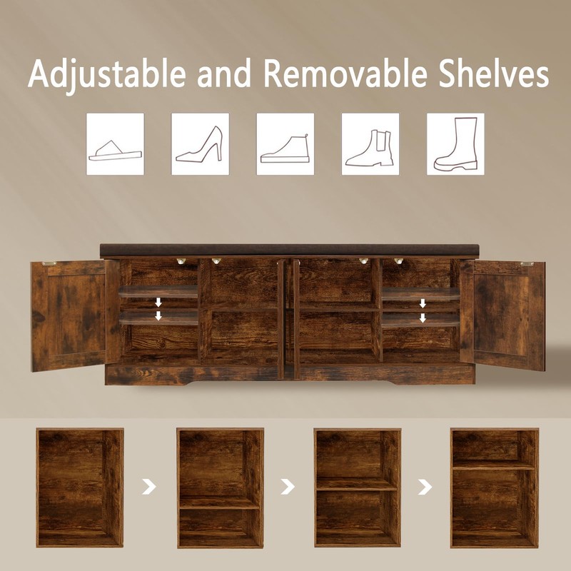 DINZI LVJ Shoe Bench, Entryway Storage Bench with Doors, Cushion,