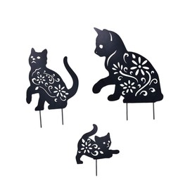 Kisangel 3pcs Cat Art Statues Ground Inserted Ornament for Garden Decor for Modern and Rustic Landscaping Cat for Outdoor Use