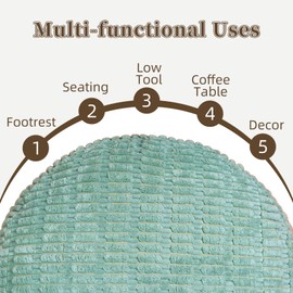 Artbloss Unstuffed Pouf Ottoman Cover Soft Storage Extra Seat Farmhouse Comfortable Bohemian Poufs Accent Footrest 20x20x8 Inches for Living Room Bedroom Study Nook (Green, Round)