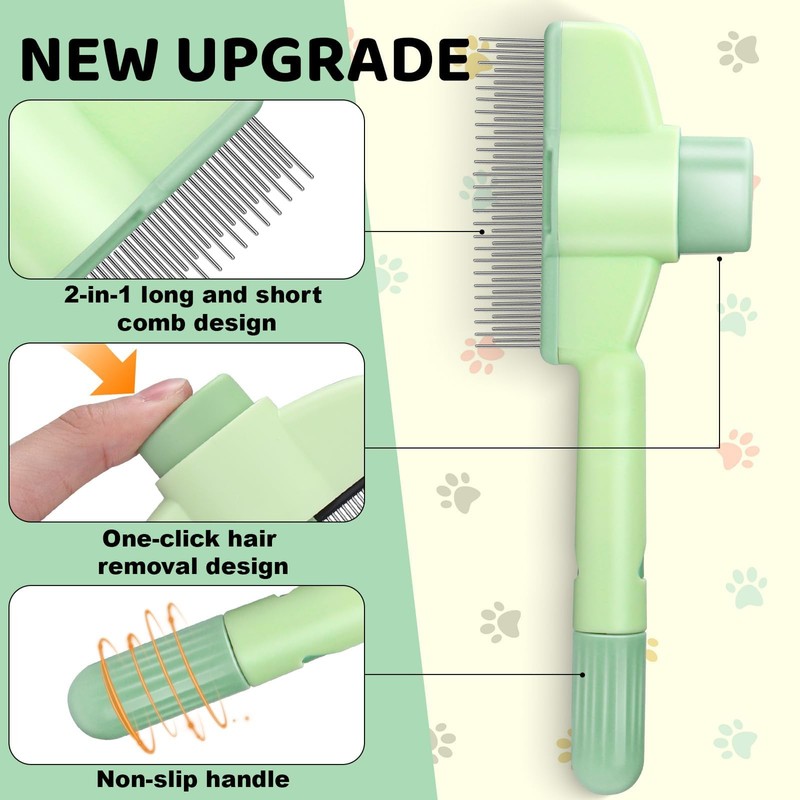 Cat Comb with Release Button, Cat Brush for Short or