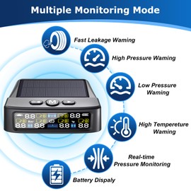 RV Tire Pressure Monitoring System -TPMS Tire Pressure Monitor with 6 Sensors,M12-3 TPMS Solar Charge & USB Color LCD Display, 0-9.9BAR/144PSI Range, 6 Alarm Modes for RV/Trailer/Truck IP67
