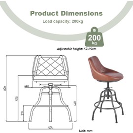 Diwhy Industrial Design Metal Adjustable Height PU Backrest Seat Chair Vintage Bar Stool Brown Leather Seat