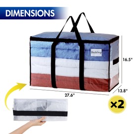TAILI Extra Large Moving Bags, 2 Pack Clear Heavy Duty Totes For Storage, Wrap Around Handles, Storage Bags for Space Saving Moving Storage, Alternative to Moving Boxes